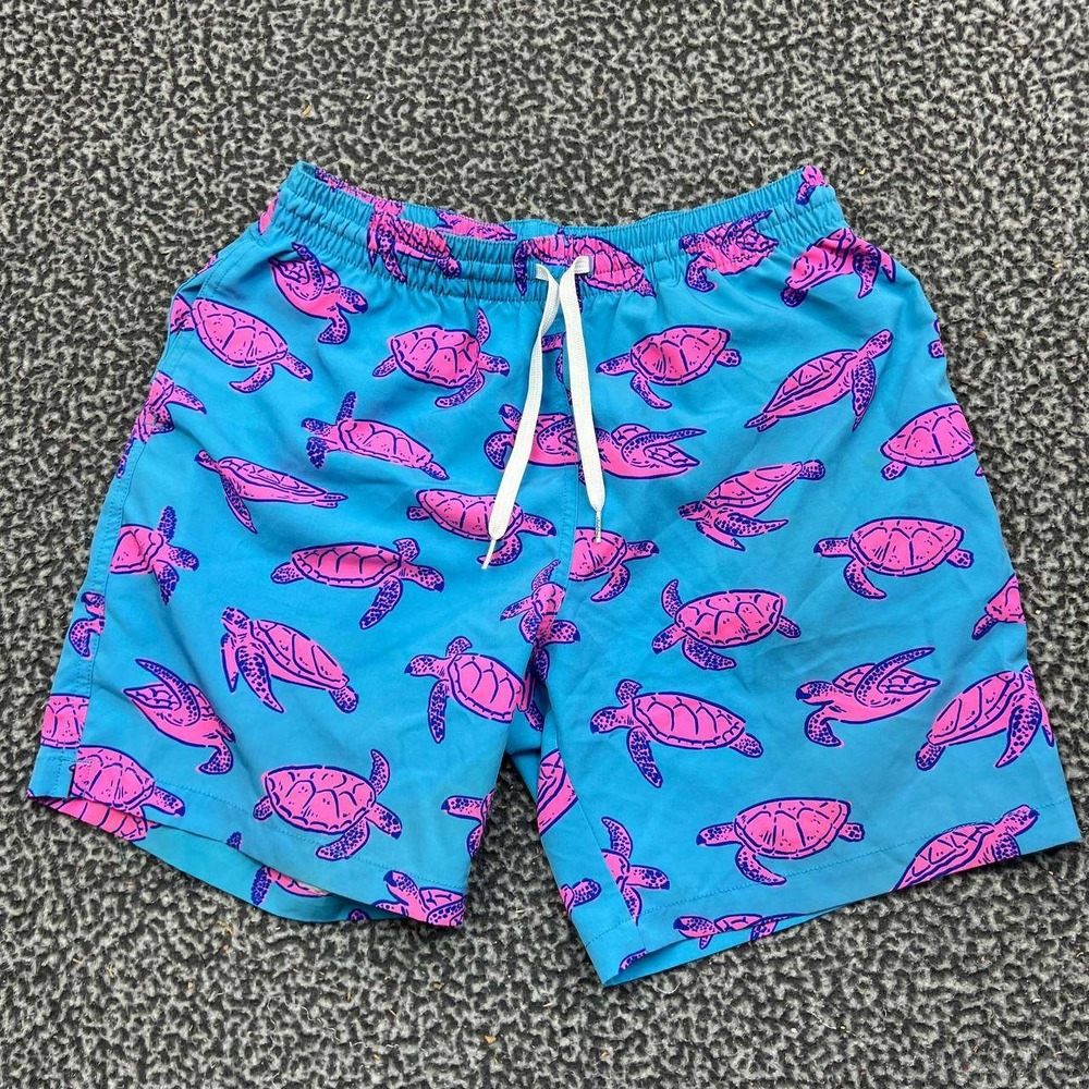 Chubbies Shorts Men 28 Blue Pink Sea Turtle Print Swim Trunks Board